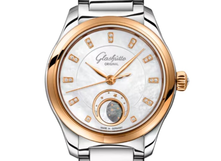 GLASHÜTTE ORIGINAL セレナーデ・ルナ 32.5mm ホワイトマザーオブパール ダイヤモンド文字盤 ステンレススティール ブレスレット/レッドゴールド ステンレススティール ブレスレット(Ref.1-35-14-01-06-14) 1-35-14-01-06-14