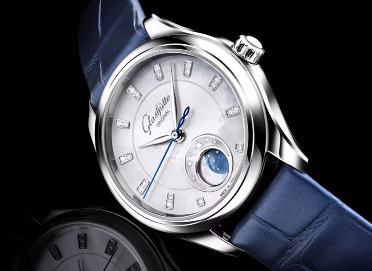 GLASHÜTTE ORIGINAL セレナーデ・ルナ 32.5mm ホワイトマザーオブパール ダイヤモンド文字盤 ステンレススティール ブルー ルイジアナ・アリゲーター・ストラップ(Ref.1-35-14-02-02-04) 1-35-14-02-02-04