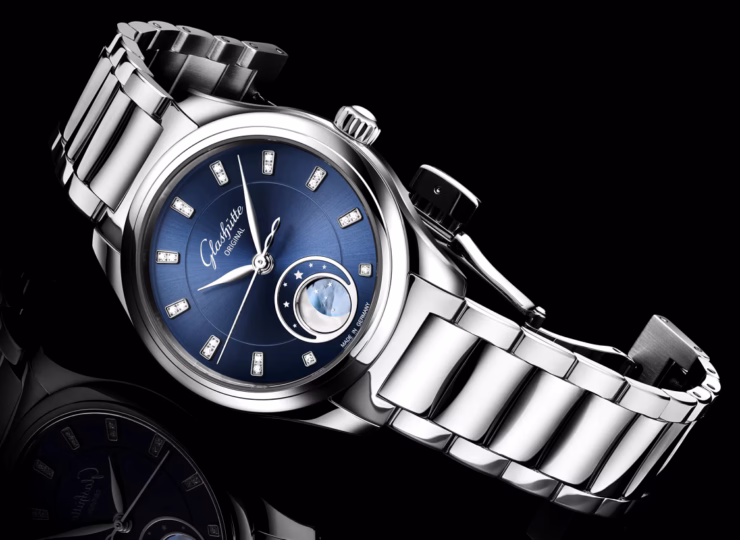 GLASHÜTTE ORIGINAL セレナーデ・ルナ 32.5mm ラディアントブルー ダイヤモンド文字盤 ステンレススティール ブレスレット 1-35-14-03-02-14