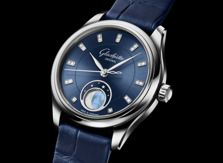GLASHÜTTE ORIGINAL セレナーデ・ルナ 32.5mm ラディアントブルー ダイヤモンド文字盤 ステンレススティール ブレスレット 1-35-14-03-02-14