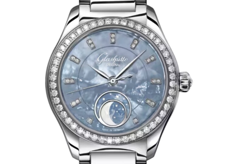 GLASHÜTTE ORIGINAL セレナーデ・ルナ 32.5mm ブルーマザーオブパール ダイヤモンド文字盤 ステンレススティール ブレスレット 1-35-14-04-12-14