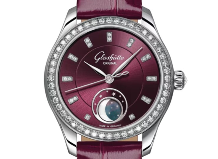 GLASHÜTTE ORIGINAL セレナーデ・ルナ 32.5mm パープル ダイヤモンド文字盤 ステンレススティール パープル ルイジアナ・アリゲーター・ストラップ 1-35-14-10-12-04