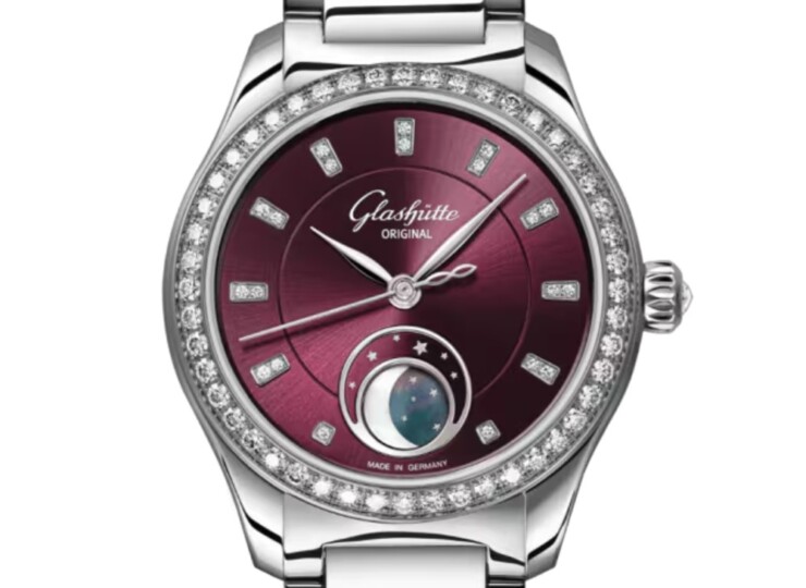GLASHÜTTE ORIGINAL セレナーデ・ルナ 32.5mm パープル ダイヤモンド文字盤 ステンレススティール ブレスレット 1-35-14-10-12-14