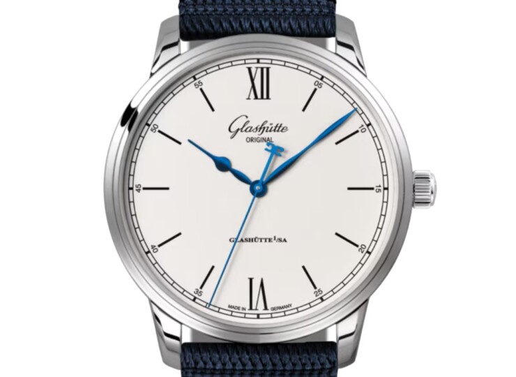GLASHÜTTE ORIGINAL セネタ・エクセレンス 40mm シルバーグレイン文字盤 ステンレススティール ブルー シンセティック 1-36-01-01-02-64