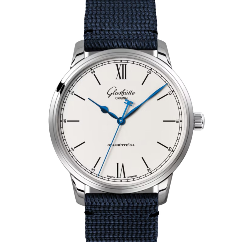 GLASHÜTTE ORIGINAL セネタ・エクセレンス 40mm シルバーグレイン文字盤 ステンレススティール ブルー シンセティック 1-36-01-01-02-64