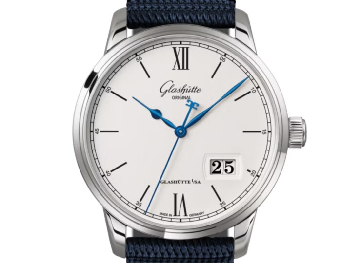 GLASHÜTTE ORIGINAL セネタ・エクセレンス・パノラマデイト 40mm シルバーグレイン文字盤 ステンレススティール ブルー シンセティック 1-36-03-01-02-64