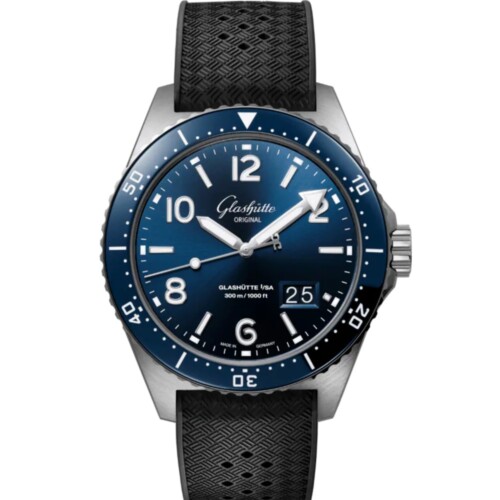 GLASHÜTTE ORIGINAL SeaQパノラマデイト 43.2mm ラディアントブルー文字盤 ステンレススティール ブラック ラバーストラップ 1-36-13-02-81-33