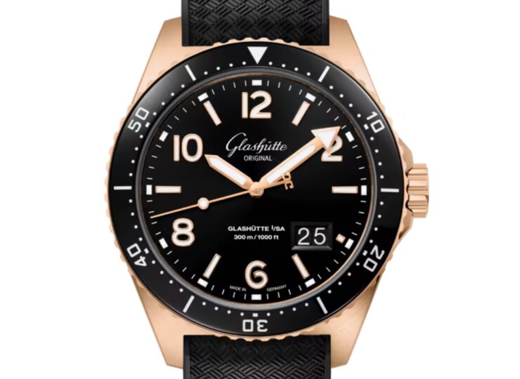 GLASHÜTTE ORIGINAL SeaQパノラマデイト 43.2mm ブラック文字盤 レッドゴールド ブラック ラバーストラップ 1-36-13-03-90-33