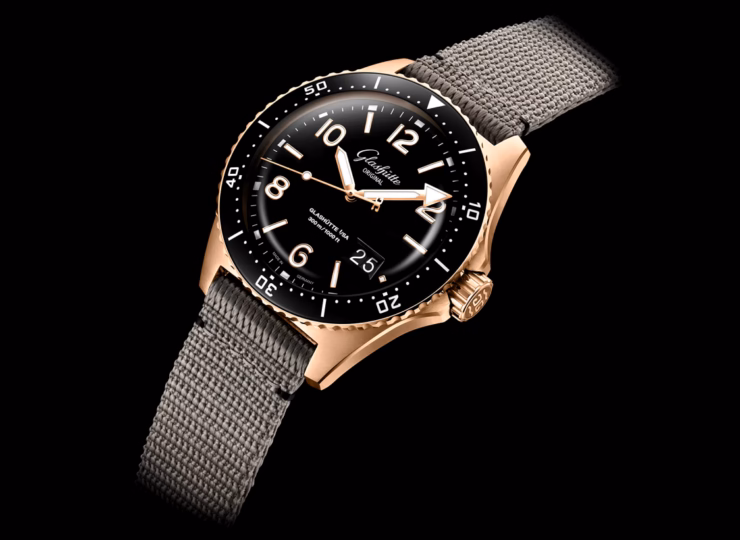 GLASHÜTTE ORIGINAL SeaQパノラマデイト 43.2mm ブラック文字盤 レッドゴールド グレー シンセティック 1-36-13-03-90-34