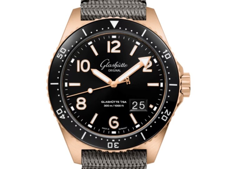 GLASHÜTTE ORIGINAL SeaQパノラマデイト 43.2mm ブラック文字盤 レッドゴールド グレー シンセティック 1-36-13-03-90-34