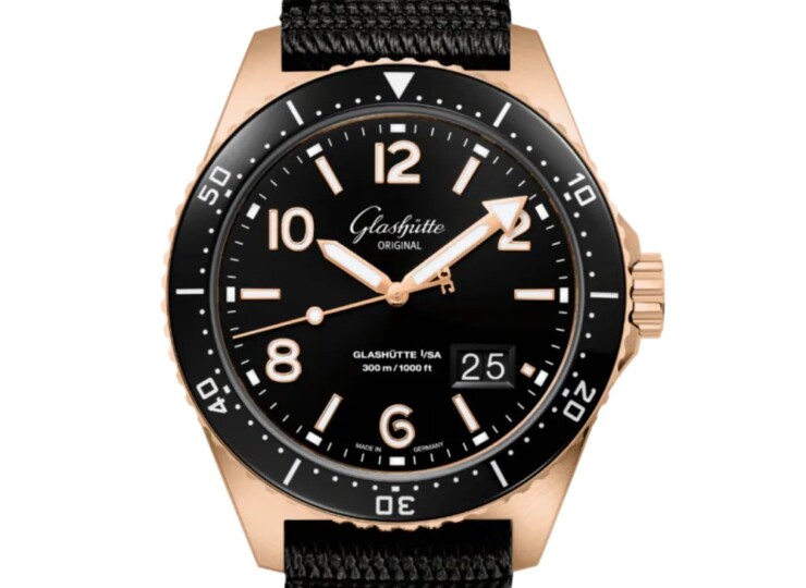 GLASHÜTTE ORIGINAL SeaQパノラマデイト 43.2mm ブラック文字盤 レッドゴールド ブラック シンセティック 1-36-13-03-90-35