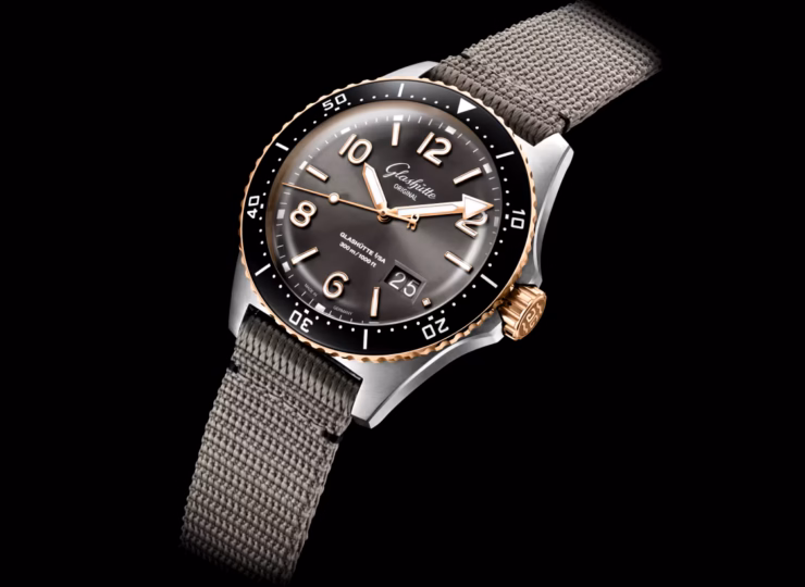 GLASHÜTTE ORIGINAL SeaQパノラマデイト 43.2mm グレー文字盤 ステンレススティール／レッドゴールド グレー シンセティック 1-36-13-04-91-34