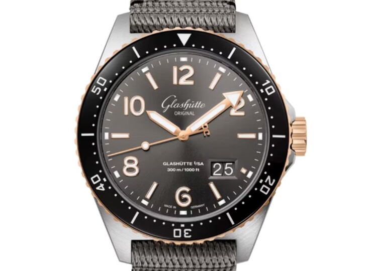 GLASHÜTTE ORIGINAL SeaQパノラマデイト 43.2mm グレー文字盤 ステンレススティール／レッドゴールド グレー シンセティック 1-36-13-04-91-34