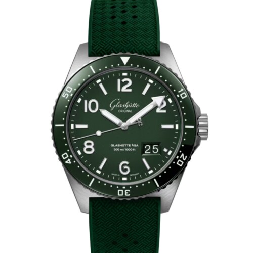 GLASHÜTTE ORIGINAL SeaQパノラマデイト 43.2mm リードグリーン文字盤 ステンレススティール グリーン ラバーストラップ 1-36-13-07-83-33