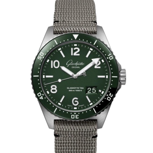 GLASHÜTTE ORIGINAL SeaQパノラマデイト 43.2mm リードグリーン文字盤 ステンレススティール グレー シンセティック 1-36-13-07-83-34