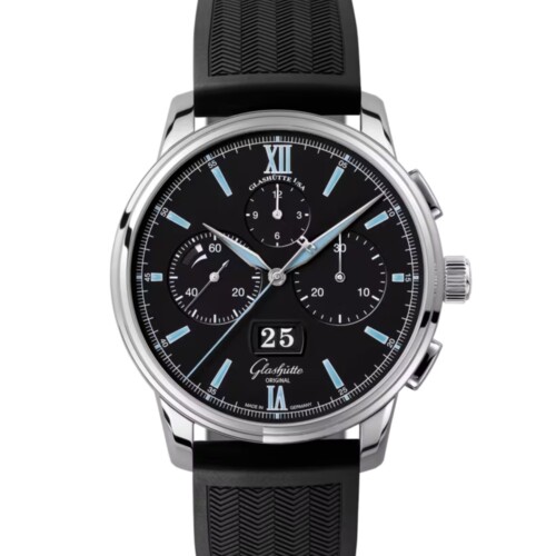 セネタ・クロノグラフ・パノラマデイト 42mm ブラック文字盤 ステンレススティール ブラック ラバーストラップ