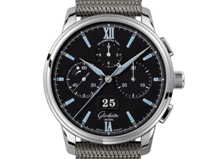 GLASHÜTTE ORIGINAL セネタ・クロノグラフ・パノラマデイト 42mm ブラック文字盤 ステンレススティール グレー シンセティック 1-37-01-03-02-36