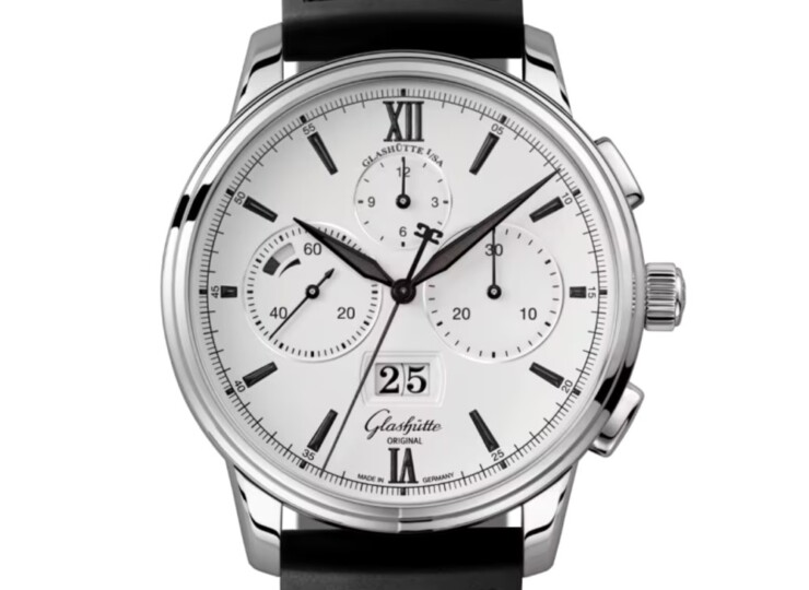 GLASHÜTTE ORIGINAL セネタ・クロノグラフ・パノラマデイト 42mm ホワイト文字盤 ステンレススティール ブラック ラバーストラップ 1-37-01-05-02-33