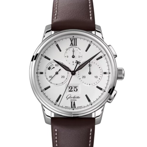 セネタ・クロノグラフ・パノラマデイト 42mm ホワイト文字盤 ステンレススティール ブラウン カーフ
