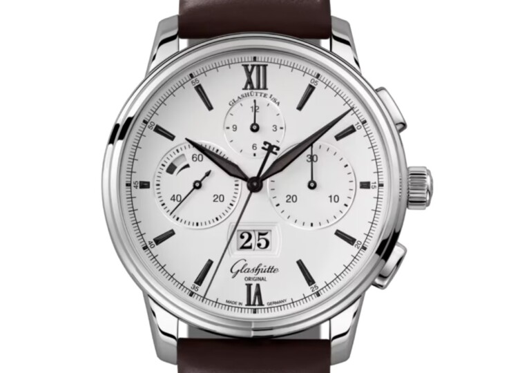 GLASHÜTTE ORIGINAL セネタ・クロノグラフ・パノラマデイト 42mm ホワイト文字盤 ステンレススティール ブラウン カーフ 1-37-01-05-02-35