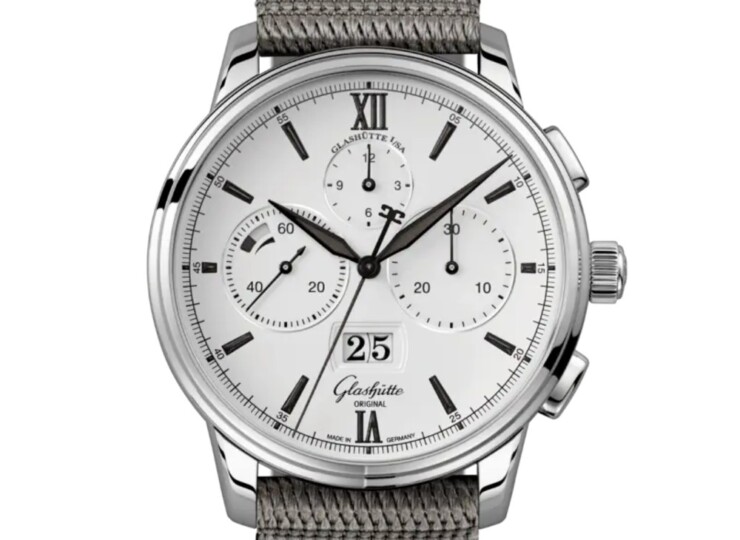 GLASHÜTTE ORIGINAL セネタ・クロノグラフ・パノラマデイト 42mm ホワイト文字盤 ステンレススティール グレー シンセティック 1-37-01-05-02-36