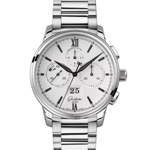 セネタ・クロノグラフ・パノラマデイト 42mm ホワイト文字盤 ステンレススティール ブレスレット