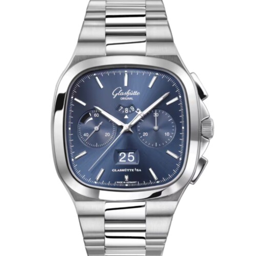 70s クロノグラフ・パノラマデイト 40 x 40mm ブルー文字盤 ステンレススティール ブレスレット