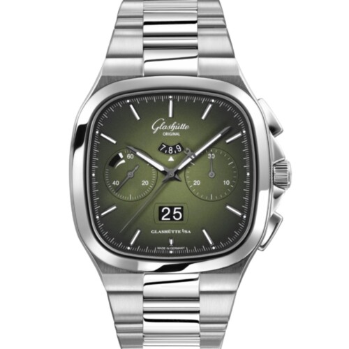 70s クロノグラフ・パノラマデイト 40 x 40mm グリーン文字盤 ステンレススティール ブレスレット