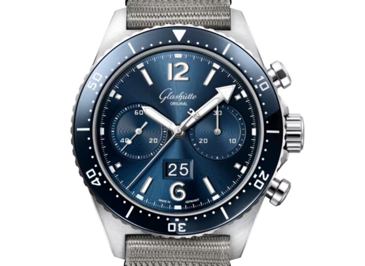 GLASHÜTTE ORIGINAL SeaQクロノグラフ 43.2mm ラディアントブルー文字盤 ステンレススティール グレー シンセティック 1-37-23-02-81-34