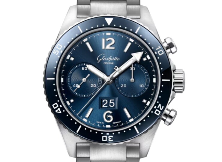 GLASHÜTTE ORIGINAL SeaQクロノグラフ 43.2mm ラディアントブルー文字盤 ステンレススティール ブレスレット 1-37-23-02-81-70