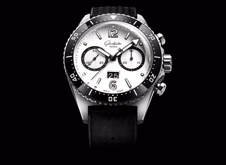 GLASHÜTTE ORIGINAL SeaQクロノグラフ 43.2mm シルバー文字盤 ステンレススティール ブラック ラバーストラップ 1-37-23-03-80-33