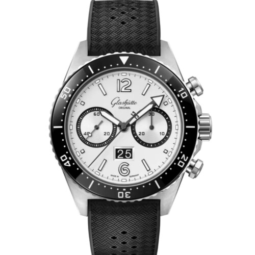 SeaQクロノグラフ 43.2mm シルバー文字盤 ステンレススティール ブラック ラバーストラップ