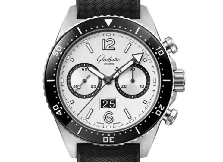GLASHÜTTE ORIGINAL SeaQクロノグラフ 43.2mm シルバー文字盤 ステンレススティール ブラック ラバーストラップ 1-37-23-03-80-33
