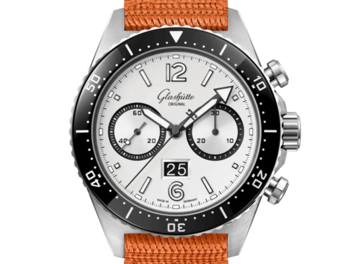 GLASHÜTTE ORIGINAL SeaQクロノグラフ 43.2mm シルバー文字盤 ステンレススティール シンセティック 1-37-23-03-80-34