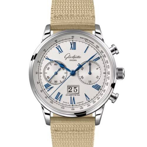 GLASHÜTTE ORIGINAL セネタ・クロノグラフ 41mm シルバー文字盤 ステンレススティール シンセティック 1-37-24-01-02-64