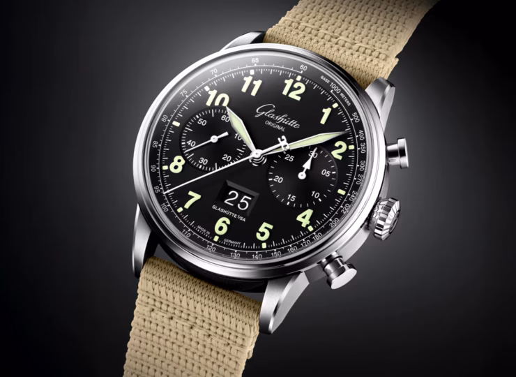 GLASHÜTTE ORIGINAL セネタ・クロノグラフ ナビゲーター 41mm マットブラック文字盤 ステンレススティール シンセティック 1-37-24-20-12-64