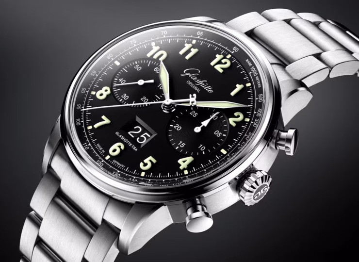 GLASHÜTTE ORIGINAL セネタ・クロノグラフ ナビゲーター 41mm マットブラック文字盤 ステンレススティール ブレスレット 1-37-24-20-12-71