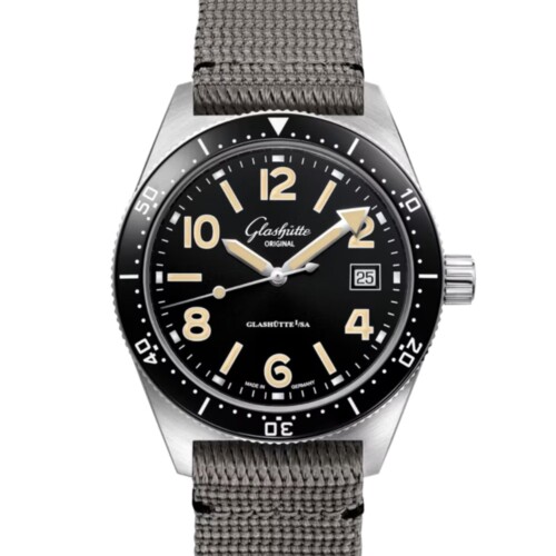 GLASHÜTTE ORIGINAL SeaQ 39.5mm ブラック文字盤 ステンレススティール グレー シンセティック 1-39-11-06-80-34