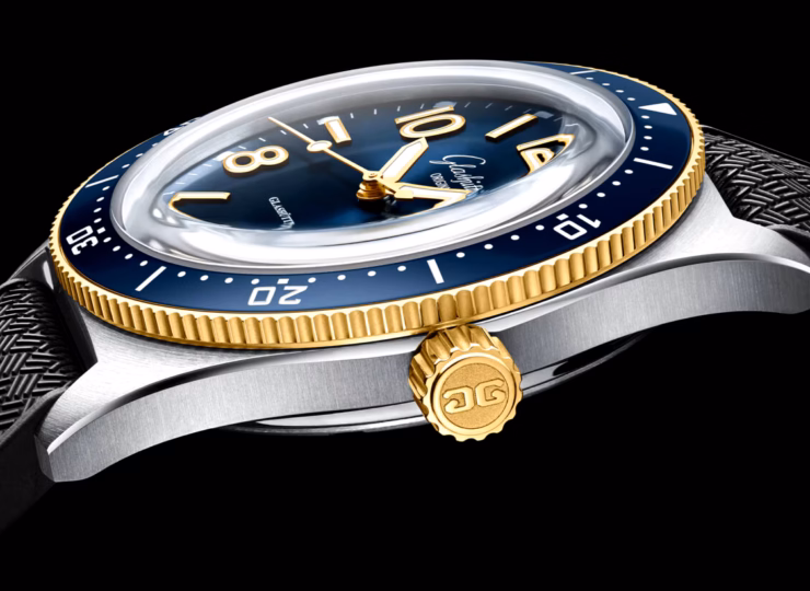 GLASHÜTTE ORIGINAL SeaQ 39.5mm ブルー文字盤 ステンレススティール／イエローゴールド ブラック ラバーストラップ 1-39-11-10-90-33