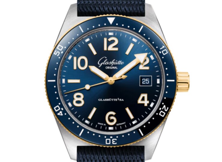 GLASHÜTTE ORIGINAL SeaQ 39.5mm ブルー文字盤 ステンレススティール／イエローゴールド ブルー シンセティック 1-39-11-10-90-34