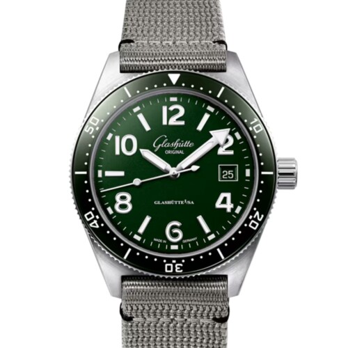 GLASHÜTTE ORIGINAL SeaQ 39.5mm リードグリーン文字盤 ステンレススティール グレー シンセティック 1-39-11-13-83-34