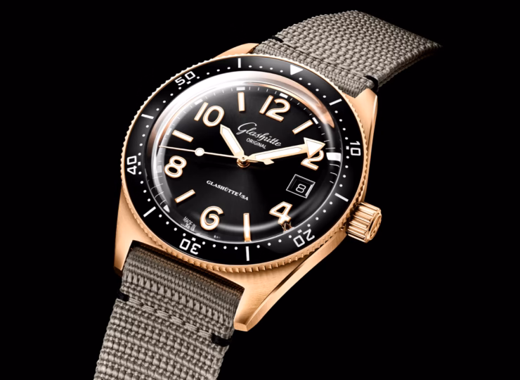 GLASHÜTTE ORIGINAL SeaQ 39.5mm ブラック文字盤 レッドゴールド グレー シンセティック 1-39-11-17-91-34
