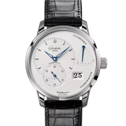 GLASHÜTTE ORIGINAL パノリザーブ 40mm シルバー文字盤 ステンレススティール ブラック ルイジアナ・アリゲーター・ストラップ 1-65-01-22-12-61