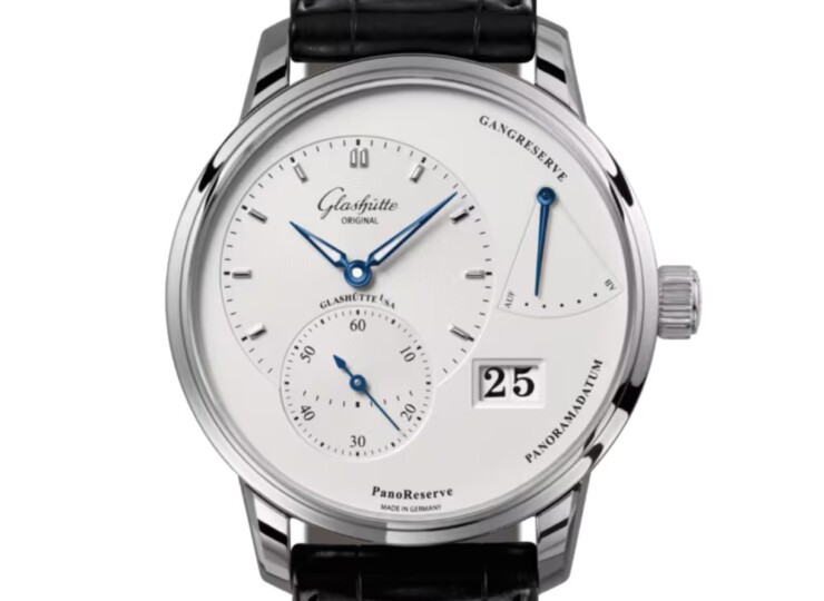 GLASHÜTTE ORIGINAL パノリザーブ 40mm シルバー文字盤 ステンレススティール ブラック ルイジアナ・アリゲーター・ストラップ 1-65-01-22-12-61
