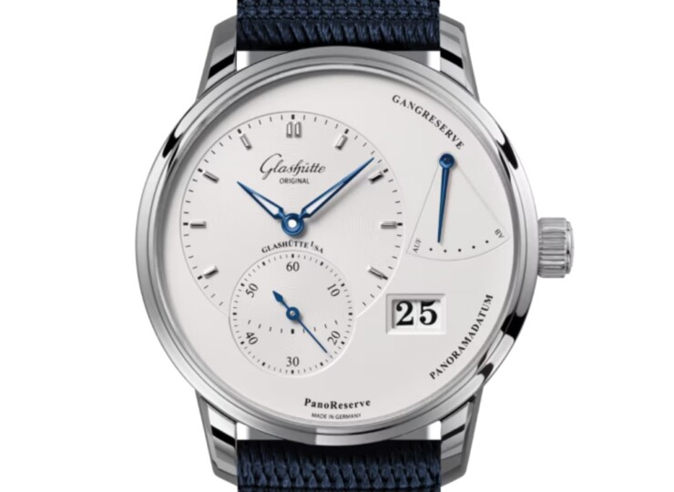 GLASHÜTTE ORIGINAL パノリザーブ 40mm シルバー文字盤 ステンレススティール ブルー シンセティック 1-65-01-22-12-64