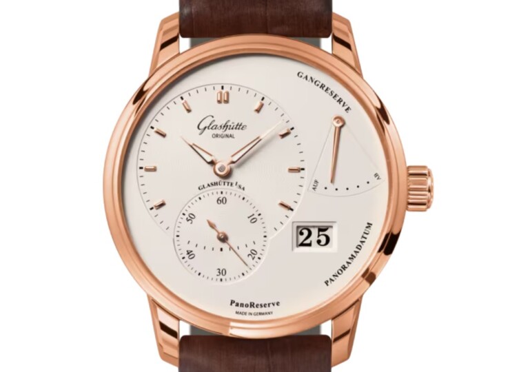 GLASHÜTTE ORIGINAL パノリザーブ 40mm シルバー文字盤 レッドゴールド ブラウン ルイジアナ・アリゲーター・ストラップ 1-65-01-25-15-62