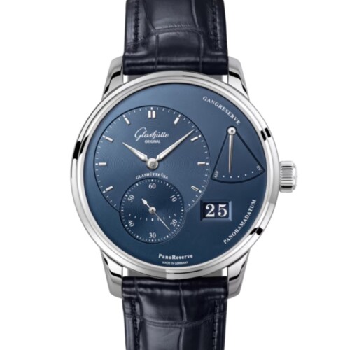 GLASHÜTTE ORIGINAL パノリザーブ 40mm ブルー文字盤 ステンレススティール ブルー ルイジアナ・アリゲーター・ストラップ 1-65-01-26-12-61