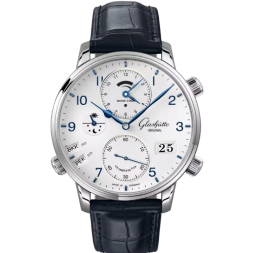 セネタ・コスモポリト 44mm ホワイト文字盤 ステンレススティール ブルー ルイジアナ・アリゲーター・ストラップ