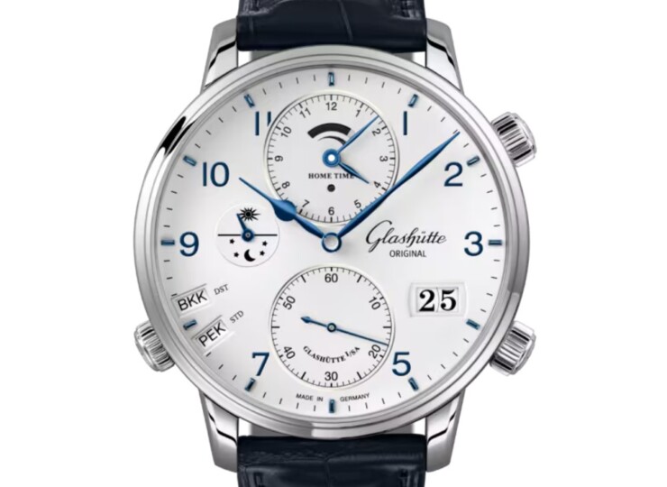 GLASHÜTTE ORIGINAL セネタ・コスモポリト 44mm ホワイト文字盤 ステンレススティール ブルー ルイジアナ・アリゲーター・ストラップ 1-89-02-03-02-61