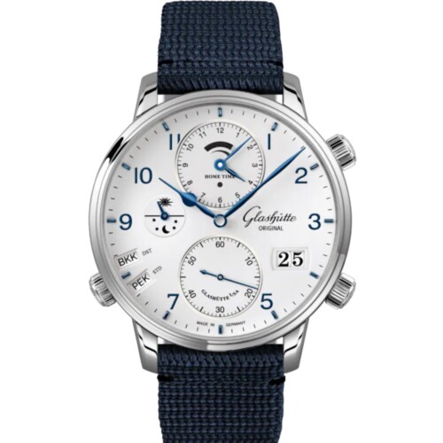 セネタ・コスモポリト 44mm ホワイト文字盤 ステンレススティール ブルー シンセティック